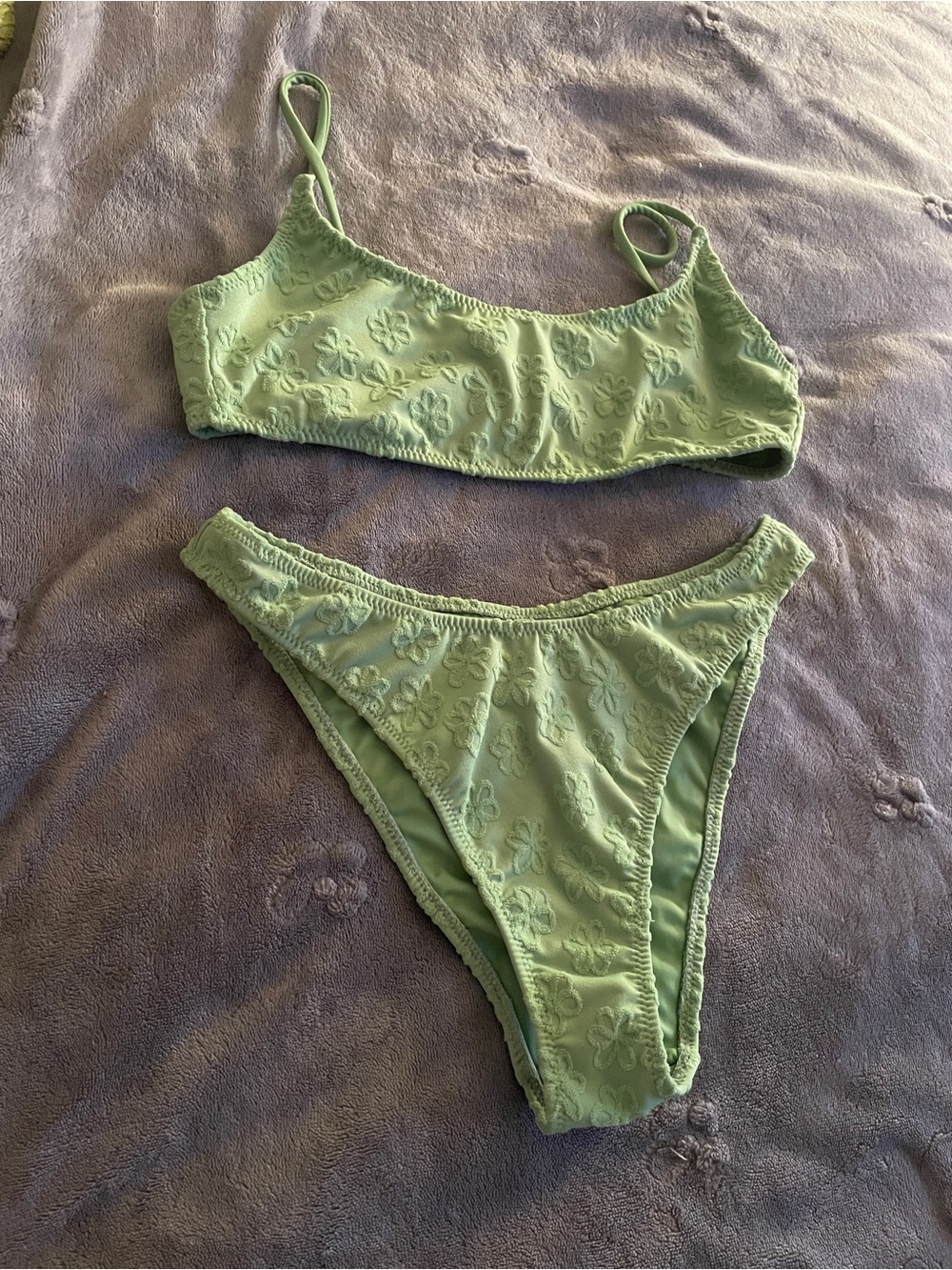 PacSun Light Green Floral Textured Bikini Set